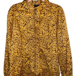 New York & Company Gold Polka Dot Ruffled Blouse XL